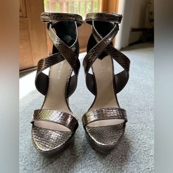 Nine West HENRIKA PEWTER Faux SNAKE High Heel Stiletto Sandals - Picture 2 of 11